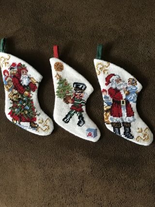 3 Miniature C & F Needlepoint 5 " Stockings Ornaments Ecu