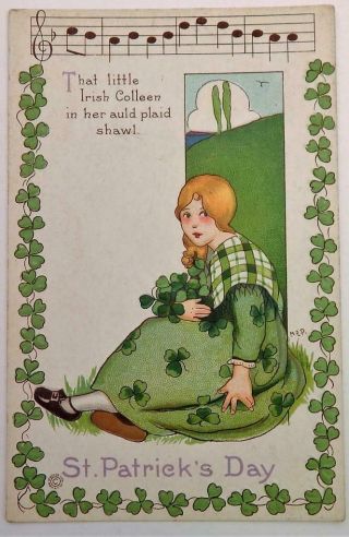 Antique Margaret Evans Price Artist Signed St.  Patrick ' s Day Embossed Postcard F 2