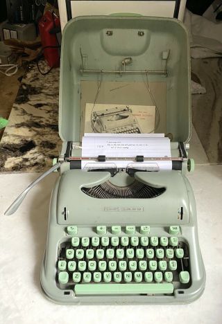 Vintage 1961 Hermes 3000 Seafoam Green Portable Typewriter Case Swiss