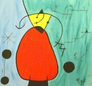 Vintage Abstract Oil On Canvas Signed Joan Miro,  Modern Art 20th Century