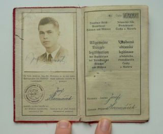 German Protecorate Bohemia And Moravia Identity Document 1941 Id Card Ww2