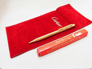 Cartier Must De Trinity Gold Godron Ballpoint Pen W/pouch & Refill Ex (b