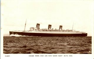 Postcard Rppc Cunard White Star Line Rms Queen Mary Ocean Liner Real Photo