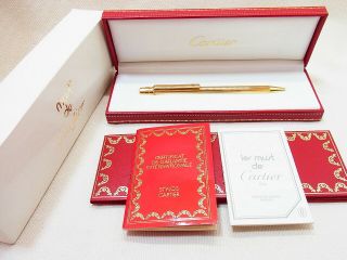 Cartier Must Santos Love Gold Godron Ballpoint Pen W/box & Guarantee Book Etc Ex