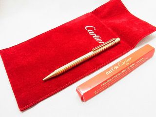 Cartier Must De Trinity Gold Godron Ballpoint Pen W/pouch & Refill (a