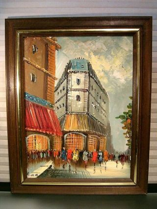Vintage Mid Century Modern Oil Painting Canvas Paris Signed L.  Simon