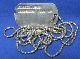 Wwii 1944 Army Dog Tag T44 With Bead Chain