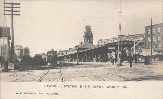 Haverhill,  Ma,  B & M Railroad Station,  Train,  Johnson Real Photo Pc 1908
