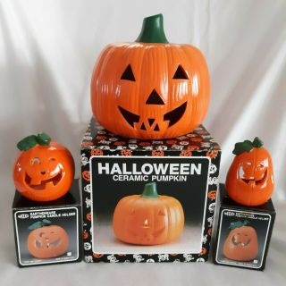 Nib Vtg Dayton Hudson Ceramic Halloween Pumpkin,  2 Earthenware Tealight Holders