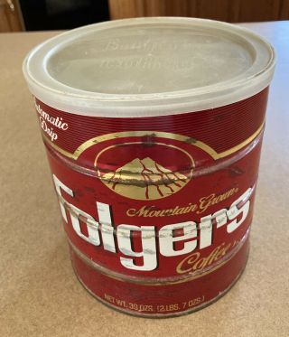 Vintage Folgers Mountain Grown Automatic Drip Coffee Can W/lid 39oz