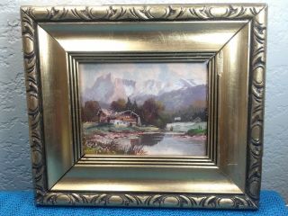 Stunning 1950s Miniature Oil Painting Germany Landscape,  Framed Signed