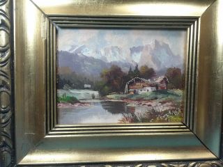 Stunning 1950s MINIATURE OIL PAINTING GERMANY LANDSCAPE,  FRAMED signed 2