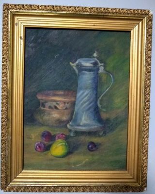 Oil On Canvas Still Life Painting By H.  A.  S.  Dated 1908 Framed