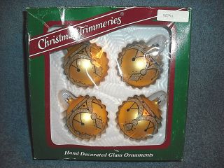 Vintage Bradford Novelty Christmas Trimmeries 2 1/4 " Yellow Glass Ball Ornaments