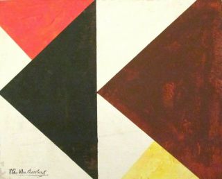 Vintage Abstract Oil On Canvas Signed Theo Van Doesburg,  Modern Art 20th Century