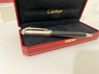 Cartier Roadster Driving Gloves 6 " Ballpoint Pen Silver Black Leather Onyx Cab