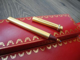 Cartier Le Must De Trinity Vendome Oval Gold Plated Ballpoint Pen Full Set