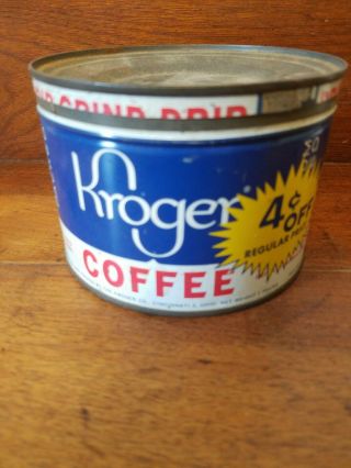 Vintage Kroger 1 Lb Coffee Can Tin Advertising 2