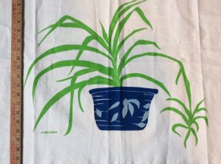 Marushka Screen Print On Canvas Fabric Green Spider Plant Blue Pot Botanical