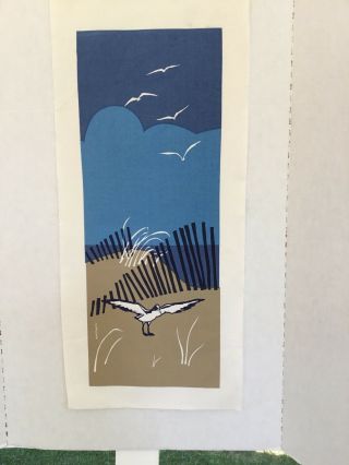 Marushka Screen Print On Canvas Seascape Seagulls Signed 26.  5” X 10.  25” Mcm
