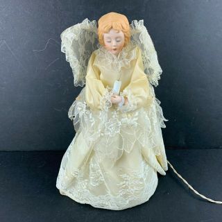 Angel Christmas Tree Topper Holiday Decor Lace Wing Porcelain Face Lighted 10 In