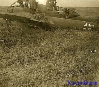 Rare Wehrmacht Troops W/ Shot Down Luftwaffe Fw.  189 Uhu Recon Plane; Russia