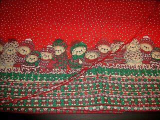 Vintage Oval Red Christmas Santa Bear & Candy Cane Tablecloth 99 " X 57 "
