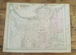1876 Antique Map Plan Of Hamilton,  Ontario - Tackabury 