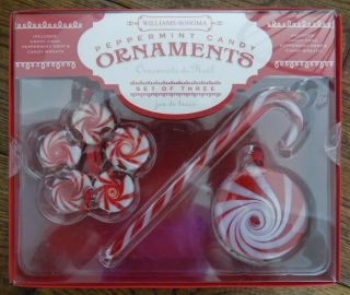 Williams - Sonoma Peppermint Candy Christmas Ornaments Set Of 3 Cane Wreath Drop