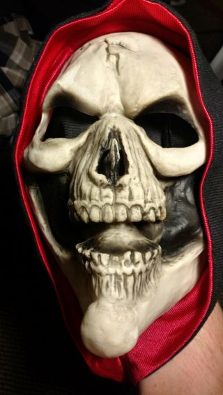 Reaper Latex Skull Mask With Red,  And Black Hood Halloween