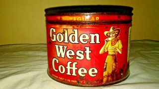 Vintage Golden West Coffee " Cowgirl " Tin W/lid,  Closset & Devers 1 Lb - " Rare "