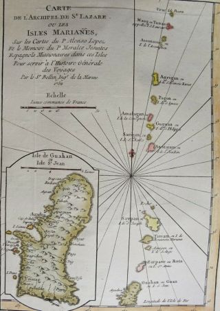 Pacific Ocean,  Guam,  Marianes,  Bellin,  1750,  Carte De L´archipel De St Lazare.