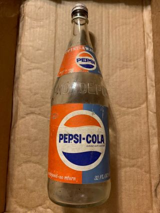 Vintage Pepsi Cola Paper Labels Soda Bottle One Quart Size With A Cap 1970