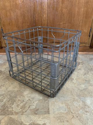 Vintage Milk Bottle Metal Crate Deans Dairy 1988 13 " Square Patina For Age