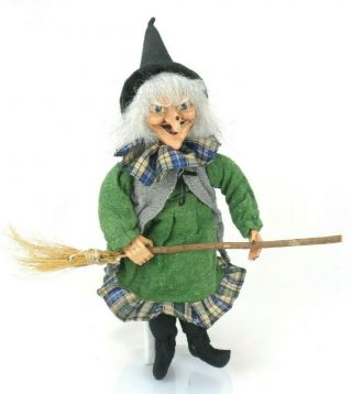 Vintage Kitchen Witch Doll W/ Broom Shelf Sitter Or Hanging Halloween Decor
