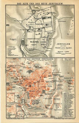 1899 Jerusalem Old And City Israel Palestine Antique Map Dated