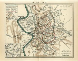 1908 Ancient Rome City Plan Italy Antique Map Dated
