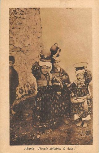 Arta.  Albania - Greece,  3 Children Carrying Jugs On Their Heads,  Posing 1907 - 20