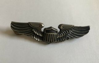 Vintage Wwii World War 2 Us Air Force Pilot Silver Wings Shield Pin 3 " Ns Meyer