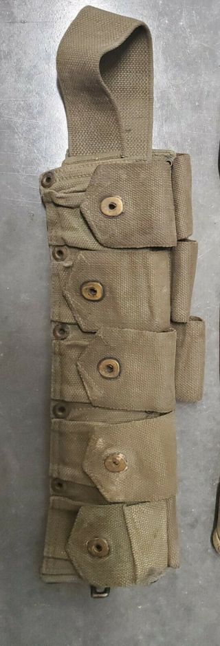 World War Two Wwii Korea Ammo Cartridge Belt Od7 Green M1 Garand 10 Pocket
