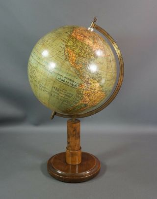 Antique German Prof.  Krause World Universal Globe Terrestrial Brass Mahogany 15