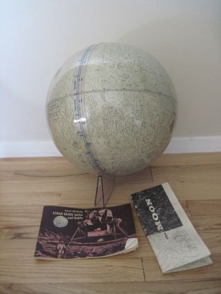 Vintage 1969 Rand Mcnally Lunar Moon Globe 12 " W/ Stand & Book Space Universe