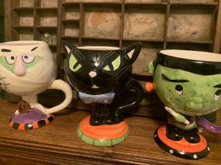 Halloween Decor Mugs Frankenstein,  Mummy And Black Cat