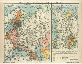 1912 Russia History Of Russian Empire Antique Map Dated