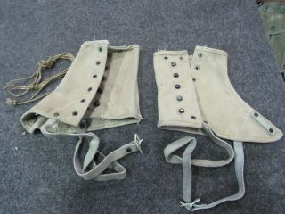 Wwii Us Army Rare Mountain Troops Ski Gaiters Od Small General Shoe (g3)