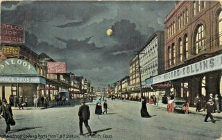 Main Street,  Looking North From The T.  &p.  Station,  Fort Worth,  Texas Tx 1909