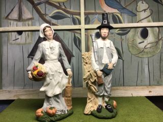 Thanksgiving Puritan Amish Man & Woman 8 1/2”& 9 1/2” Pilgrim Figurines