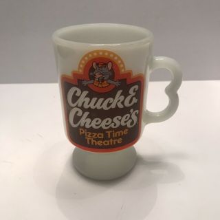 Vintage Chuck E.  Cheese Milk Glass Pedestal Cup Mug Pizza Time Theatre 1981