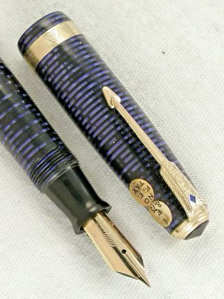 Near Vintage 1945 Azure Blue Striped Parker Vacumatic Fountain Pen