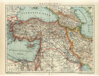 1912 Turkey Cyprus Persia Syria Israel Arabia Armenia Azerbaijan Caucasus Map